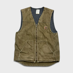 Vintage 90s Carhartt Vest Jacket Mens Small Beige Distressed Workwear USA Canvas