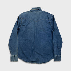 Levi's Barstow Western Denim Shirt Mens Medium Blue Dark Wash Stretch Pearl Snap