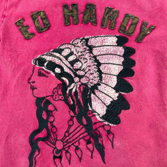 Vintage Y2K Ed Hardy Christian Audigier Hoodie Womens Medium Pink Native Full Zip