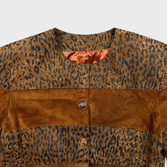 Vintage 90s Danier Suede Patchwork Jacket Womens XS Brown Snake Leopard Print