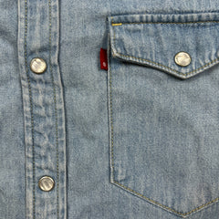 Levi's Denim Shirt Mens Small Blue Light Wash Casual Western Pearl Snap