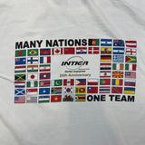 Vintage Y2K Intier Automotive T Shirt Mens XL White World Flag Many Nations One Team