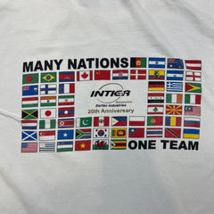 Vintage Y2K Intier Automotive T Shirt Mens XL White World Flag Many Nations One Team