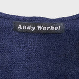 Vintage 90s Andy Warhol Dress Medium Blue Batwing Dolman Blouson Knit Sheath Midi