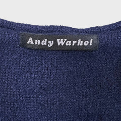 Vintage 90s Andy Warhol Dress Medium Blue Batwing Dolman Blouson Knit Sheath Midi