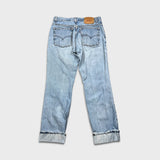 Vintage 90s Levis 505 Jeans Womens 30x29 USA Straight Leg Low Rise Distressed Denim Pants