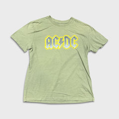 2023 AC/DC T Shirt Mens Small Green Spell Out Logo Graphic Rock Band Tee