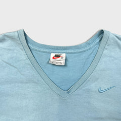 Vintage 90s Nike Sportswear T Shirt Mens XL Blue Faded V Neck Made In USA Tee