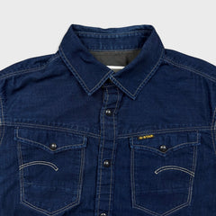 G-Star Raw Arc 3D Denim Shirt Mens Medium Blue Dark Wash Western Pearl Snap