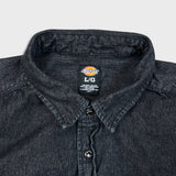 Dickies Denim Shirt Mens Large Black Dark Wash Casual Workwear Button Up