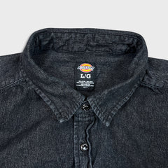Dickies Denim Shirt Mens Large Black Dark Wash Casual Workwear Button Up