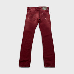 Diesel Jeans Mens 31x34 Red Thavar Regular Slim Skinny Paint Faded Denim Pants