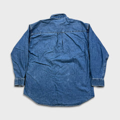 Chaps Ralph Lauren Denim Shirt Mens Large Blue Medium Wash Western Button Up
