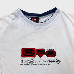 Vintage 90s Ecko Unltd T Shirt Mens Small White Complex Rhino Distressed Tee