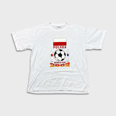Vintage 2002 FIFA World Cup T Shirt Mens XL White Polska Short Sleeve Soccer Tee