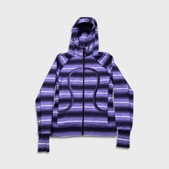 Lululemon Scuba Hoodie Womens Size 10 Purple Striped Full Zip Hooded Sweater