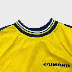 Vintage 90s Umbro Soccer Jersey Mens Small Yellow Athletic Short Sleeve