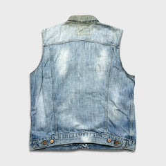 Levi's Denim Vest Mens XL Blue Light Wash Faded Distressed Jean Trucker Jacket