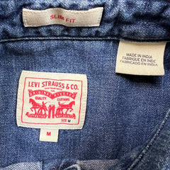 Levi’s Denim Shirt Mens Medium Blue Slim Fit Western Pearl Snap Button Up