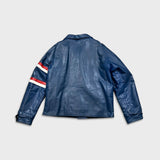 Vintage 1979 Riverside Park Hockey Leather Jacket Mens Large Blue Varsity Bomber