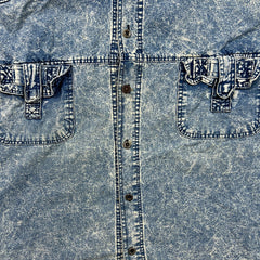Vintage 90s Tazmanian Devil Denim Shirt Mens XL Blue Acid Wash Looney Tunes Button Up
