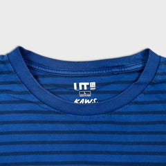 KAWS x Uniqlo BFF Striped Tee Mens Large Blue Embroidered Logo Short Sleeve Tee
