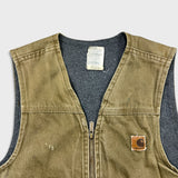 Vintage 90s Carhartt Vest Jacket Mens Small Beige Distressed Workwear USA Canvas