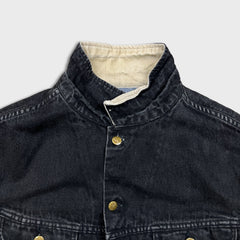 Vintage 90s Lee Storm Rider Denim Jacket Mens XL Black Stone Wash Blanket Lined Trucker Western
