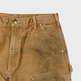 Vintage 90s Carhartt Pants Mens 34x32 Beige Original Fit Double Knee Distressed USA
