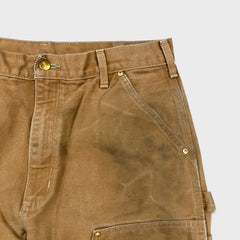 Vintage 90s Carhartt Pants Mens 34x32 Beige Original Fit Double Knee Distressed USA