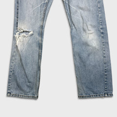 Levi's 505 Jean Mens 28x30 Blue Regular Straight Leg Light Wash Distressed Denim Pants