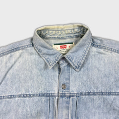 Vintage 90s Levi's Denim Shirt Mens Large Blue Red Tab Light Wash Button Up