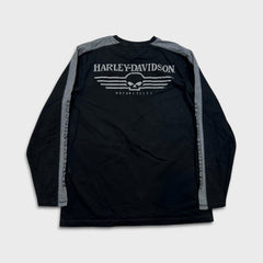 Vintage Y2K Harley Davidson Skull Shirt Mens XL Black Spell Out Long Sleeve Tee