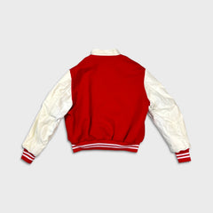 Vintage 90s Blank Jacket Mens Medium Red Classic Outdoor Varsity Leather Bomber
