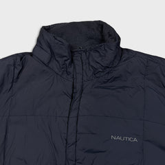 Nautica Jacket Mens Large Blue Reversible Fleece Full Zip Heavy Coat Outdoor