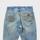 Carhartt B18 STW Jeans Mens 35x32 Traditional Fit Taper Faded Distress Workwear Pants