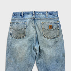 Carhartt B18 STW Jeans Mens 35x32 Traditional Fit Taper Faded Distress Workwear Pants