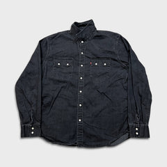 Levi's Denim Shirt Men XL Black Red Tab Dark Wash Casual Western Button Up