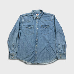 Levi's Barstow Denim Shirt Men XL Blue Light Wash Casual Jean Western Pearl Snap