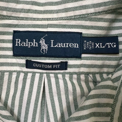 Vintage 90s Polo Ralph Lauren Shirt Mens XL White Green Striped Preppy Button Up