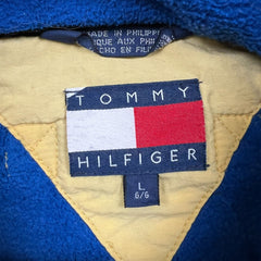 Vintage 90s Tommy Hilfiger Fleece Mens Large Blue Full Zip Tommy Flag Distressed Jacket