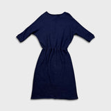 Vintage 90s Andy Warhol Dress Medium Blue Batwing Dolman Blouson Knit Sheath Midi