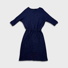 Vintage 90s Andy Warhol Dress Medium Blue Batwing Dolman Blouson Knit Sheath Midi