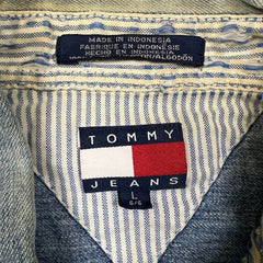 Vintage 90s Tommy Hilfiger Denim Shirt Mens Large Blue Tommy Jeans Button Up
