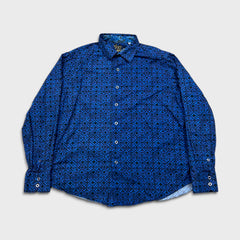 Robert Graham Shirt Mens Large Blue Geometric Classic Long Sleeve Button Up