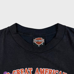 Vintage 1991 Harley Davidson Great American Hog T Shirt Mens Medium Black 3D Emblem USA