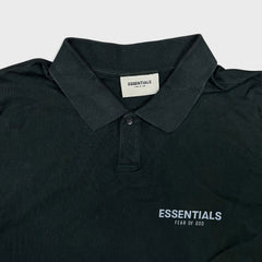 Fear of God Essentials Polo Shirt Mens Large Black Boxy Faded Wash Short Sleeve