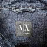 2014 Armani Exchange Denim Shirt Mens Large Blue Dark Wash Western Jean Pearl Snap