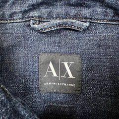 2014 Armani Exchange Denim Shirt Mens Large Blue Dark Wash Western Jean Pearl Snap