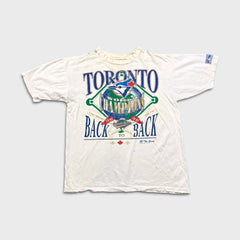 Vinatge 1993 Toronto Blue Jays T Shirt Mens Large White Back 2 Back Thrashed MLB Tee